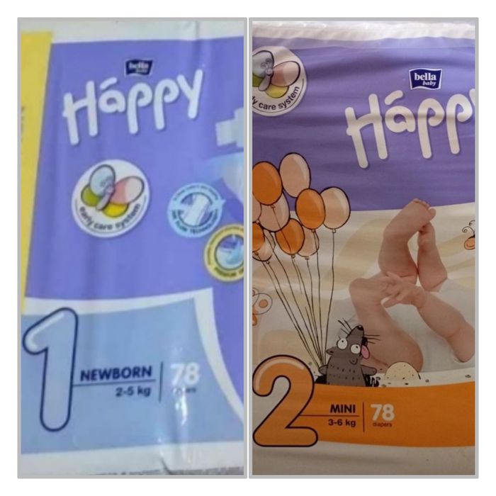 Підгузники Happy bella 1, 2, 3, 5 на 3-6 і 5-9 кг памперси підгузки