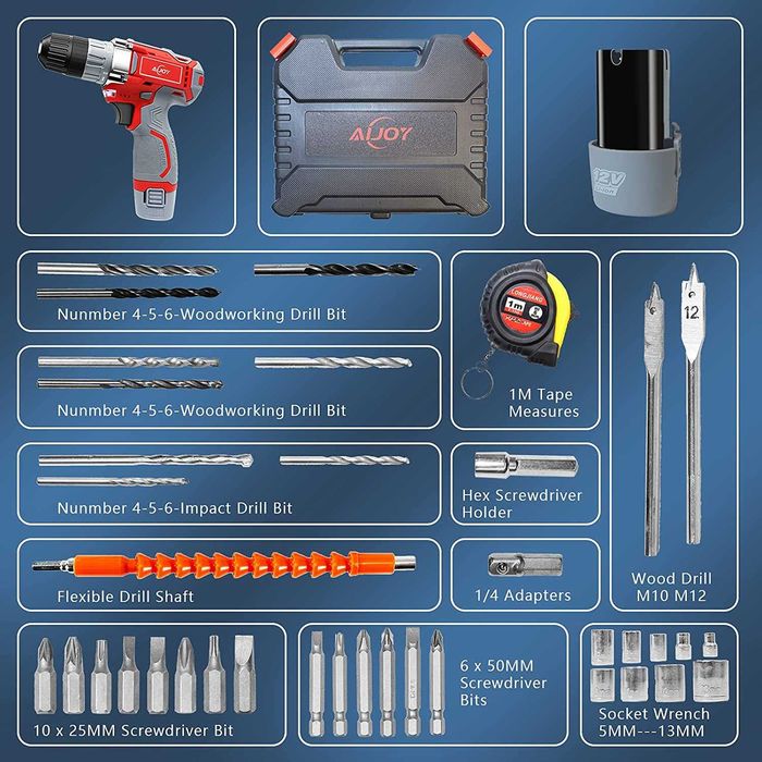 Berbequim aparafusador de 12 V, 40 acessórios, novo