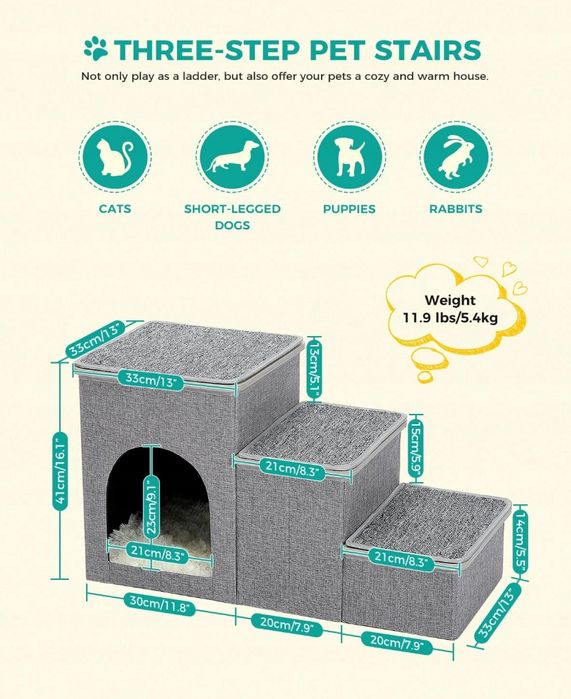 Petepela Schody Dla Psa Na Łóżko, 3 Stopnie Na Sofę