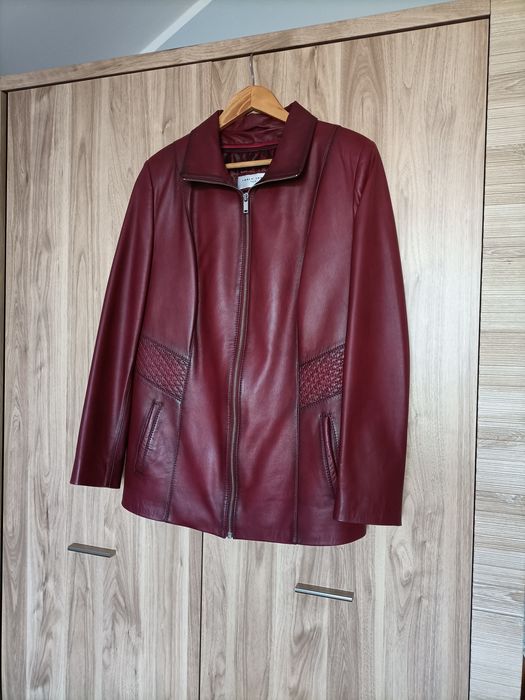 Bordowa kurtka skórzana damska skóra naturalna rozmiar 44 Carlo Sarti