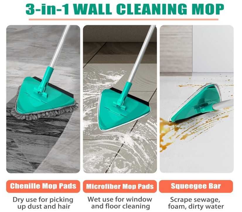Mop do podłóg i ścian z długim uchwytem 200cm + 6 nakładek JEHONN