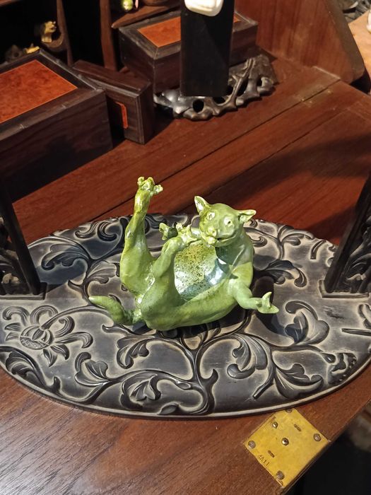 Escultura Gato Feliz Caldas da Rainha Assinada Vitor Pires 12 cm