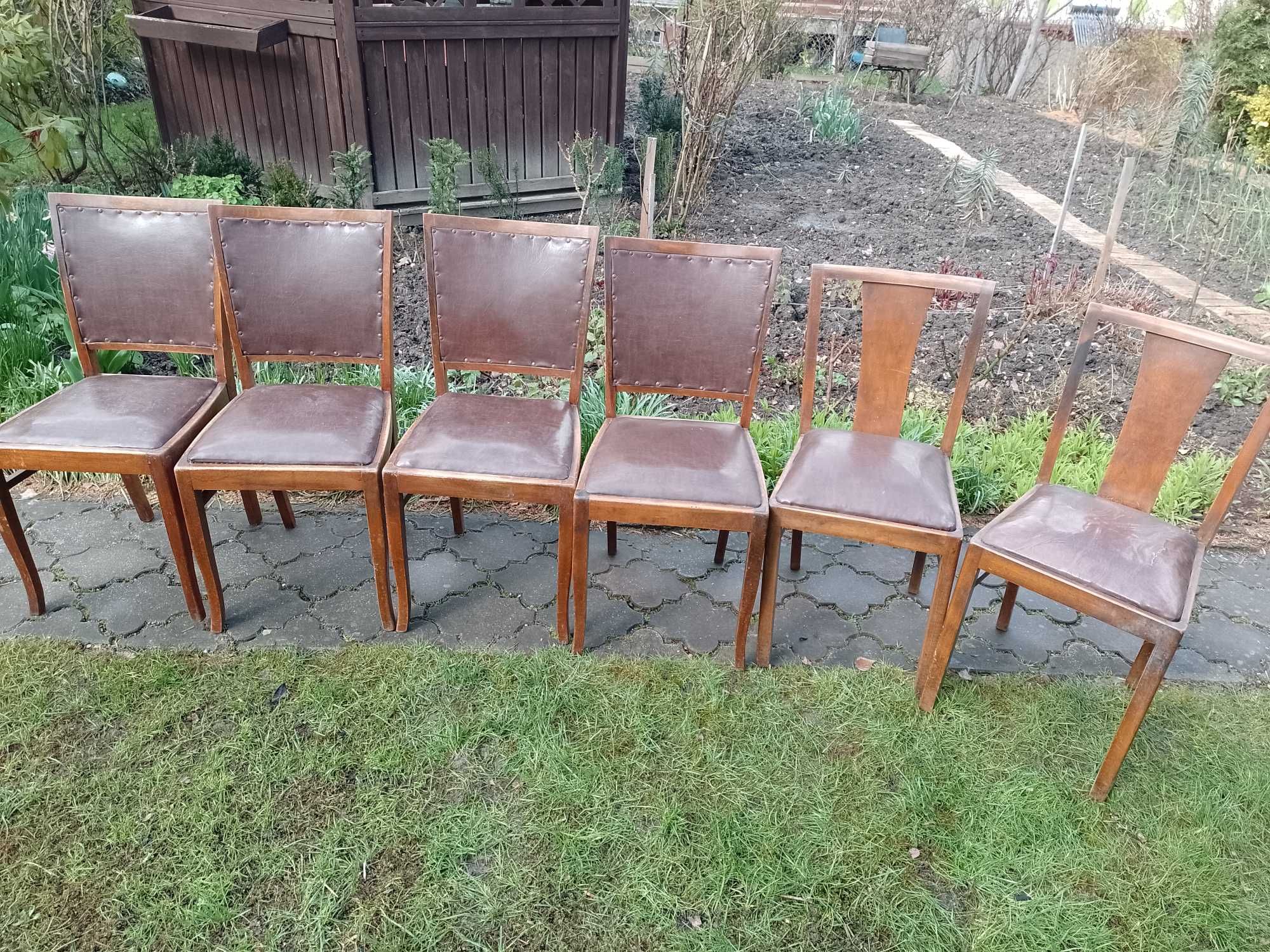 Stare gięte krzesła drewniane sprężynowe siedziska obite skayem - 6szt
