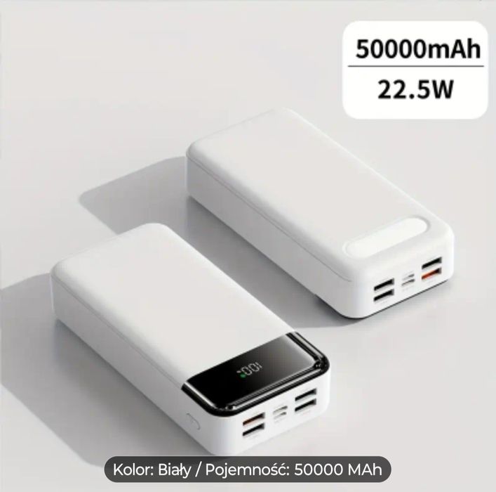 Mocny powerbank biały magazyn energii aż 50000mah usb led