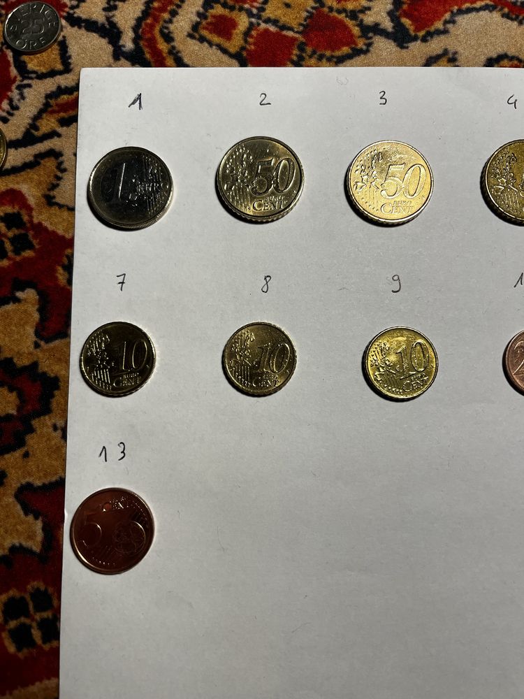12 monet Euro/Euro Cent z 2002r + 1 moneta 10 Euro Cent z 2000r