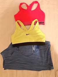 Dwa biustonosze sportowe i top nike rozm M