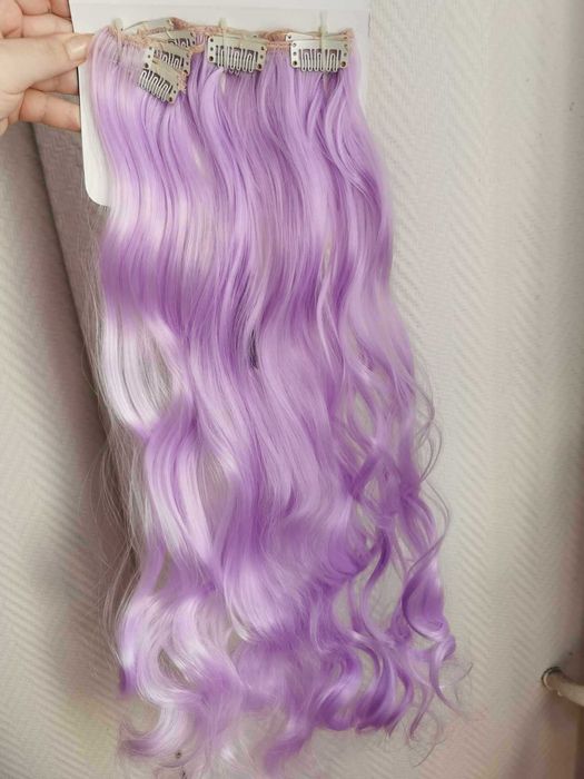 Doczepiane włosy clip in pastelowy fiolet 65 cm 8 tresek