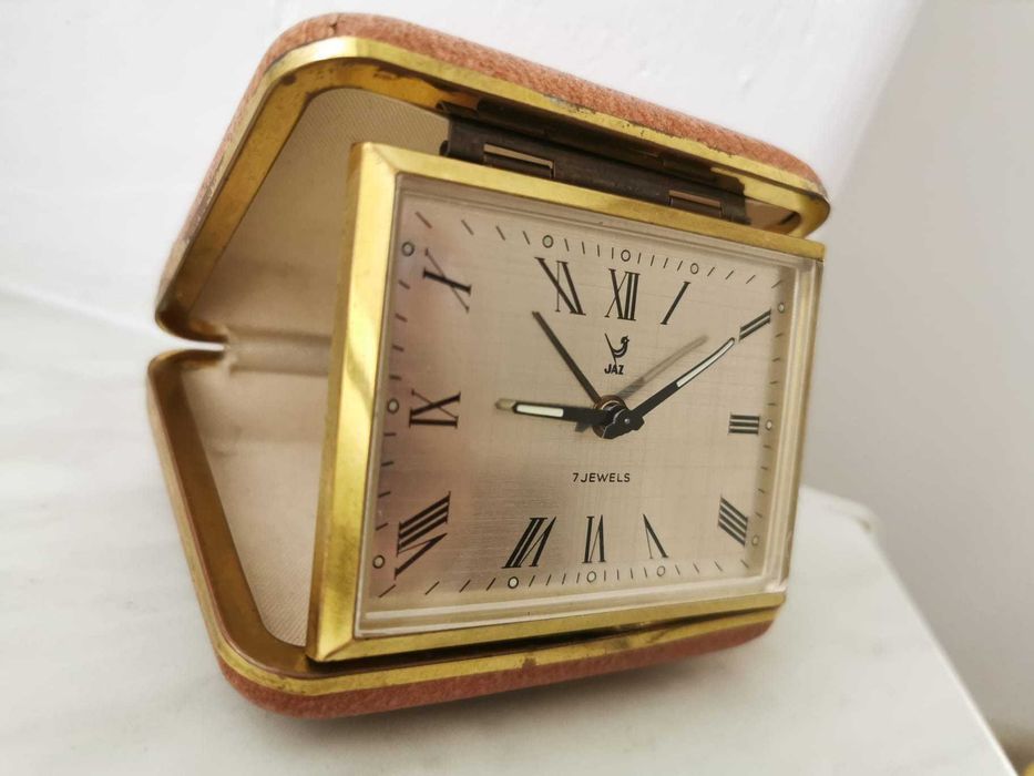 Elegancki zegarek podróżny JAZ – mechaniczny 7 jewels vintage, sprawny