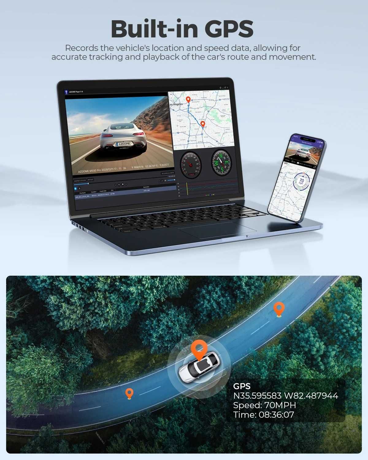 Відеореєстратор 4К AZDOME M550 Pro 5,8 ГГц Wi-Fi + задня камера