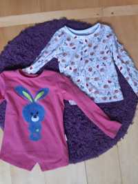 dwie bluzki: kolorowa i tunika z króliczkiem r. 110