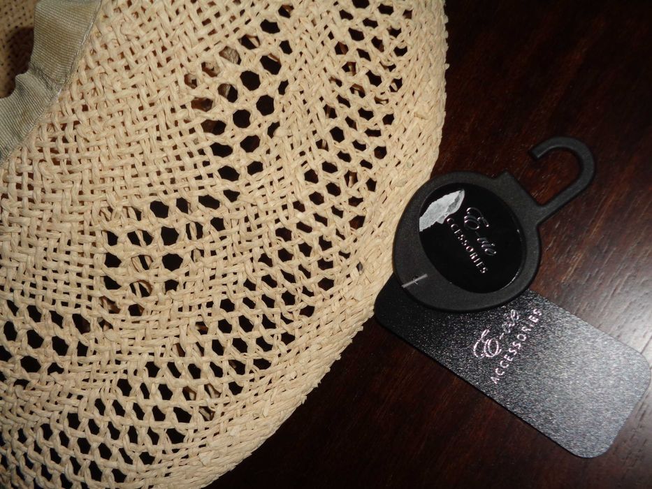 E-VIE śliczny NOWY modny beżowy letni kapelusz z szerokim rondem