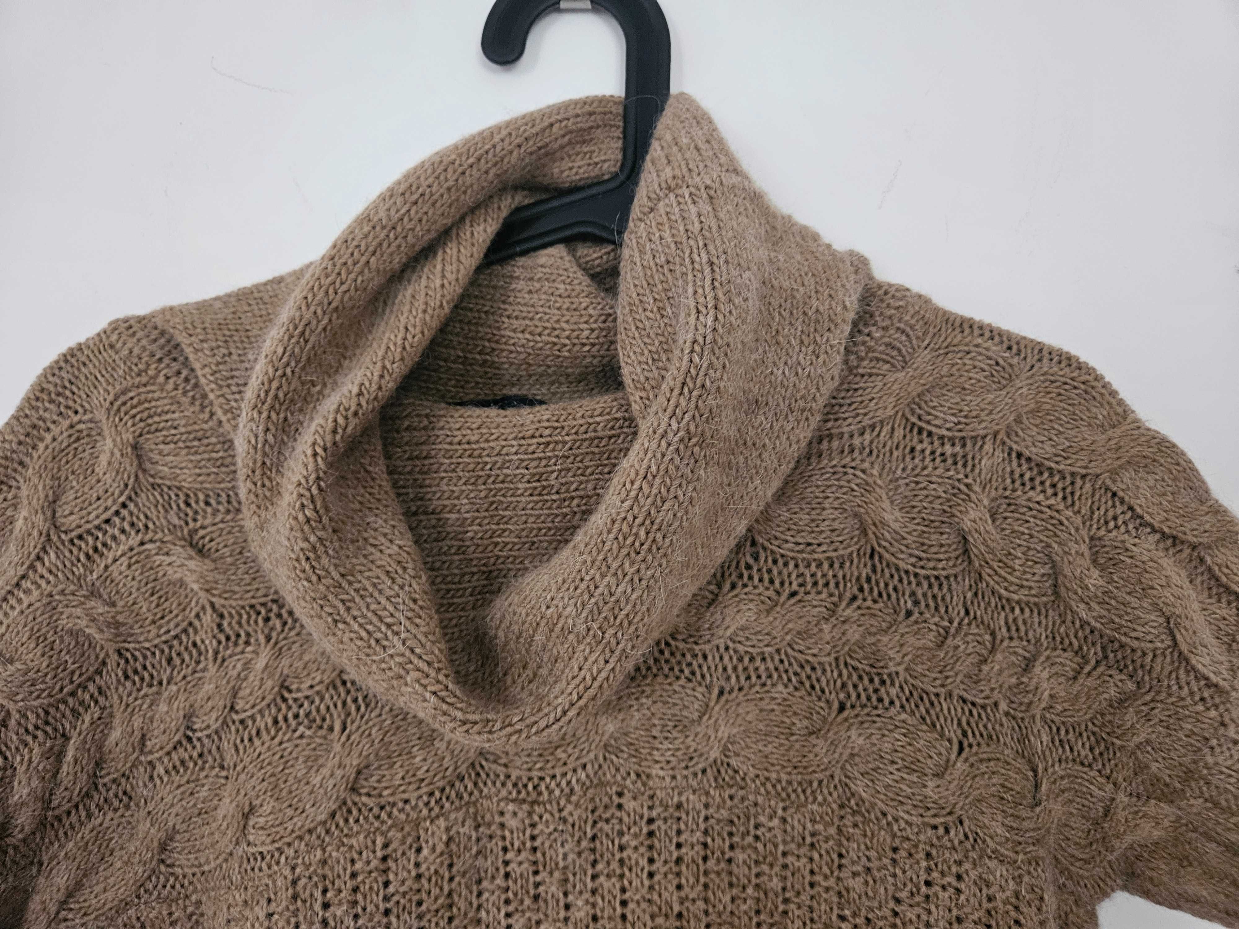 Zara knit długi sweter z alpaka i wełną tunika golf rozmiar L