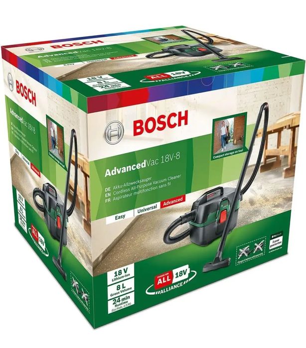 Bosch AdvancedVac 18V-8, Akumulatorowy Odkurzacz do Pracy na Sucho i M