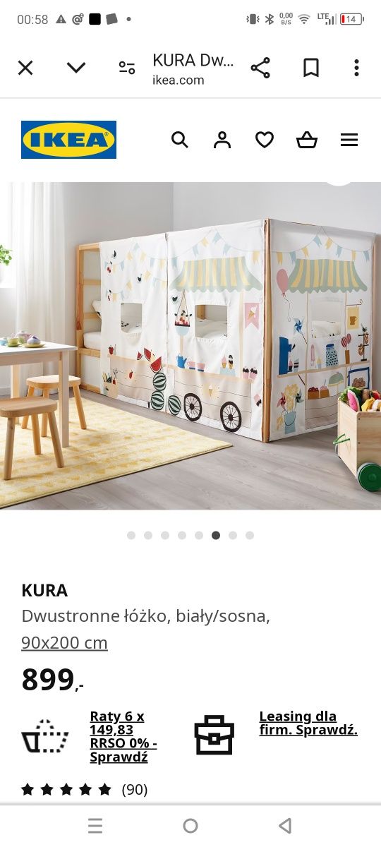 Dwustronne łóżko dziecięce Kura Ikea 90x200