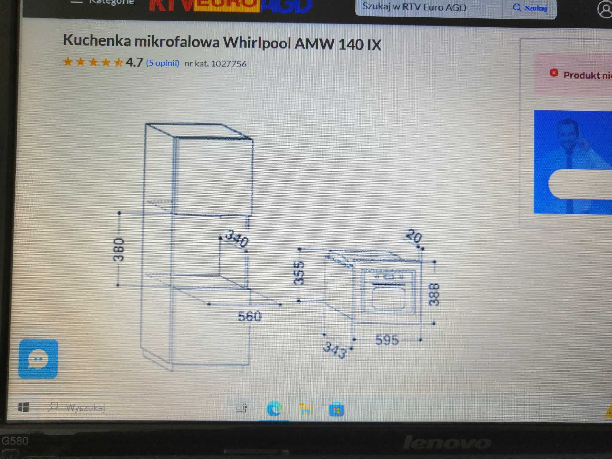 Kuchenka mikrofalowa Whirlpool AMW 140 IX