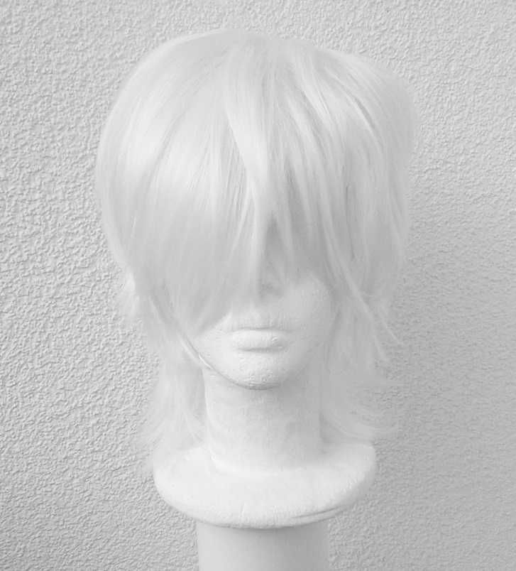 Krótka biała peruka z grzywką męska cosplay wig biały krótki męski