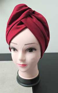 Czapka turban wiosenny damski bordowy czerwony handmade rozmiar 54