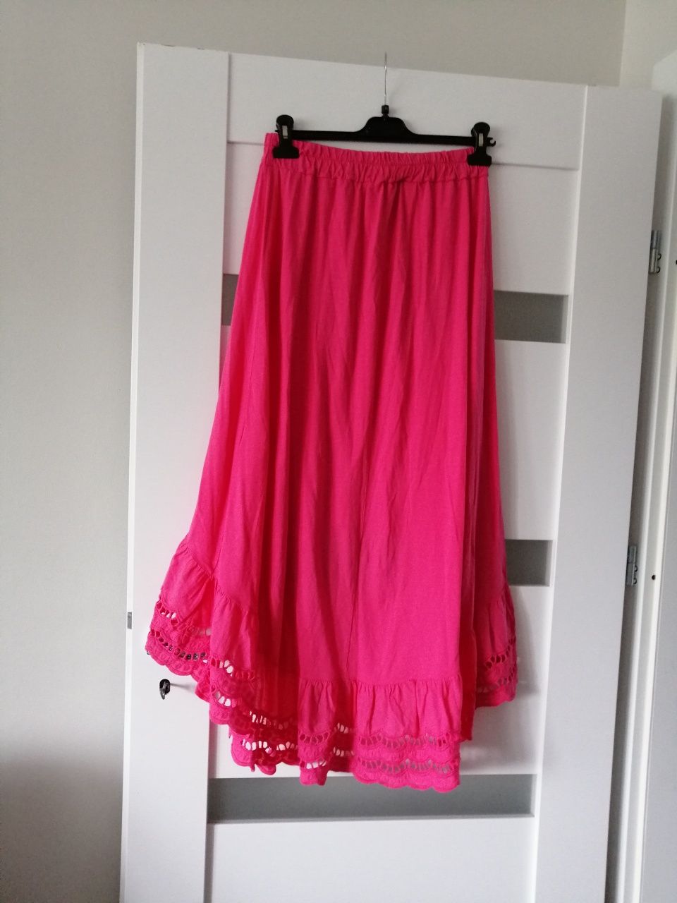 Spódnica różowa asymetryczna ażur bawełna m L xl
