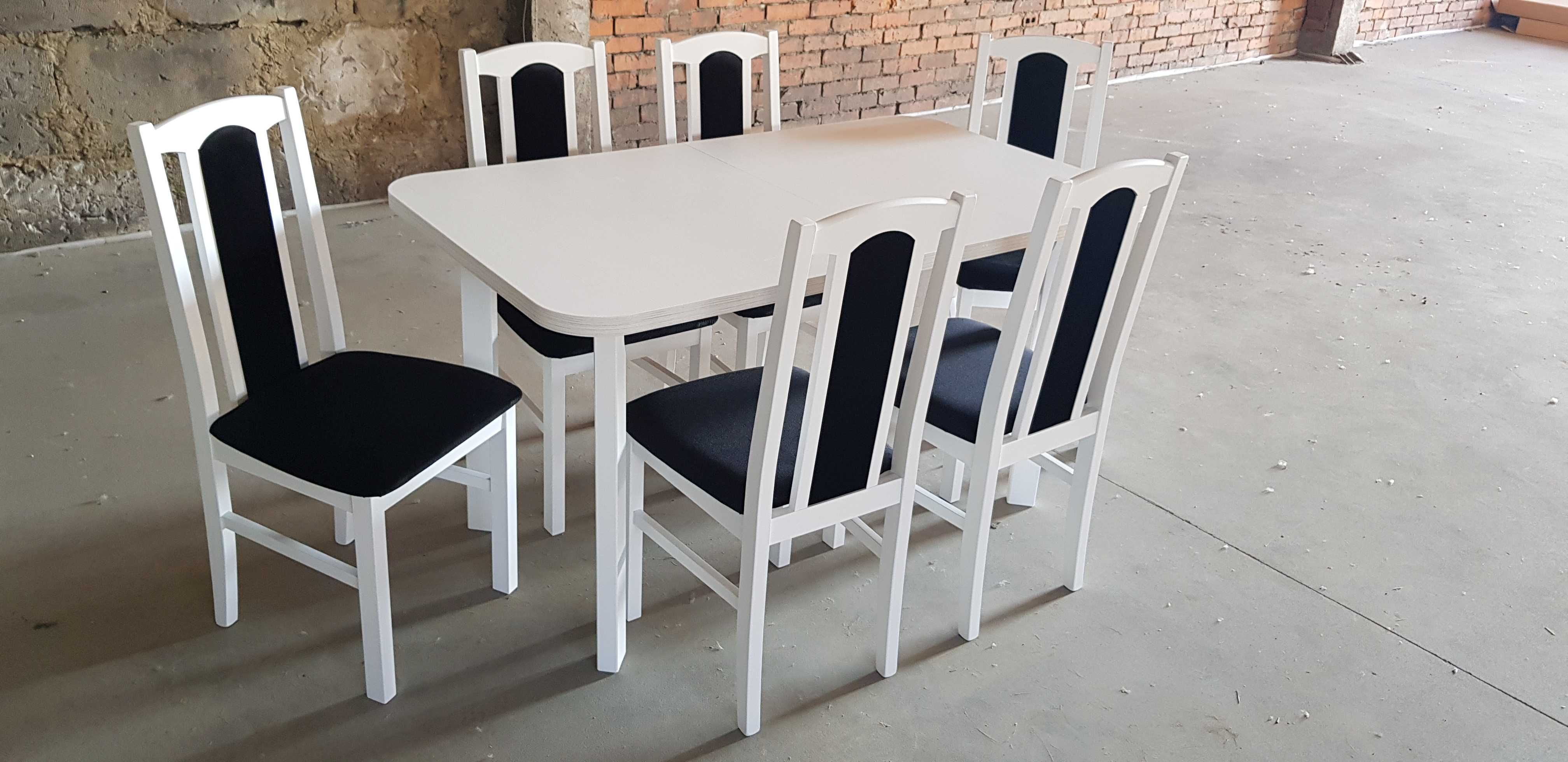 Nowe: Stół 80x140/180 + 6 krzeseł, biały + czarny , dostawa cała PL