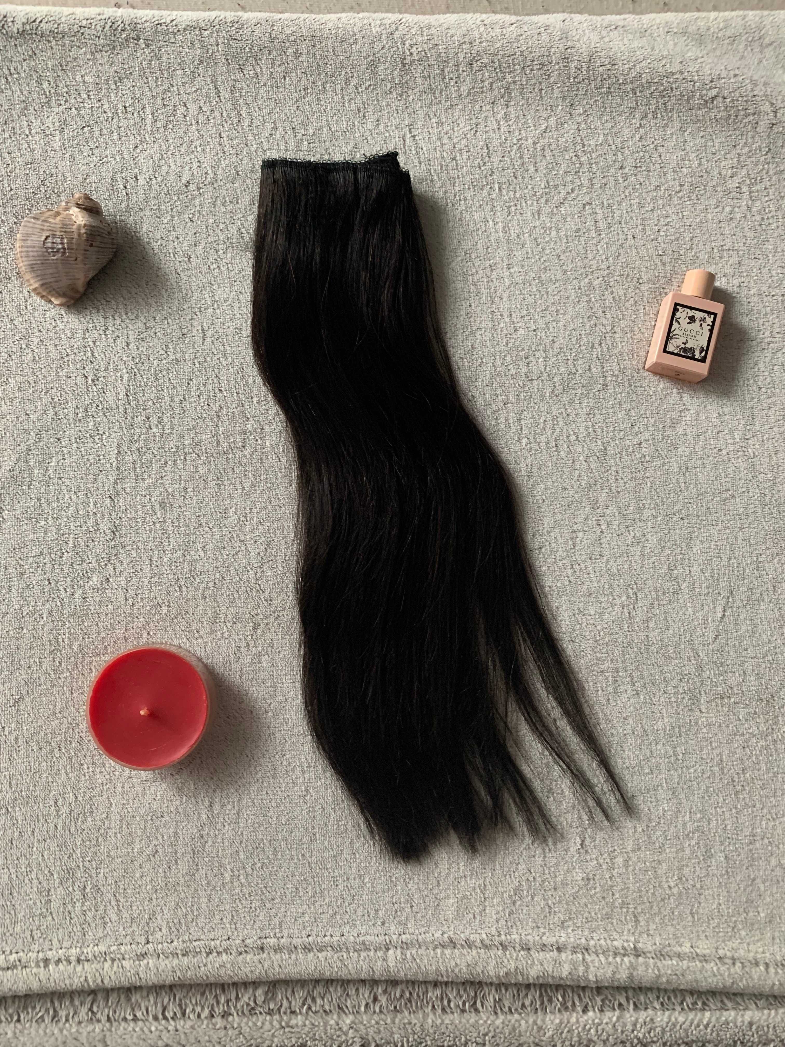 Włosy doczepiane naturalne czarne całe 4 clip in i żyłka 34 cm 40 gr