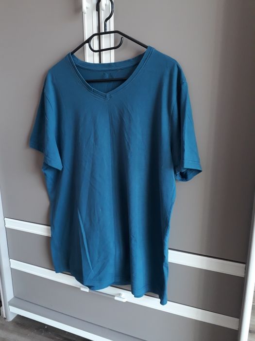 T-shirt męski niebieski turkusowy bez nadruków 4F rozmiar XL dekolt V