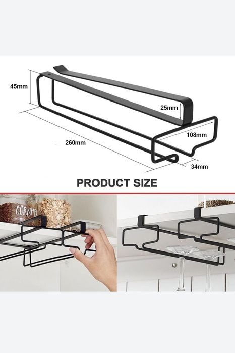 Wieszak na kieliszki podszafkowy uchwyt czarny mat stal