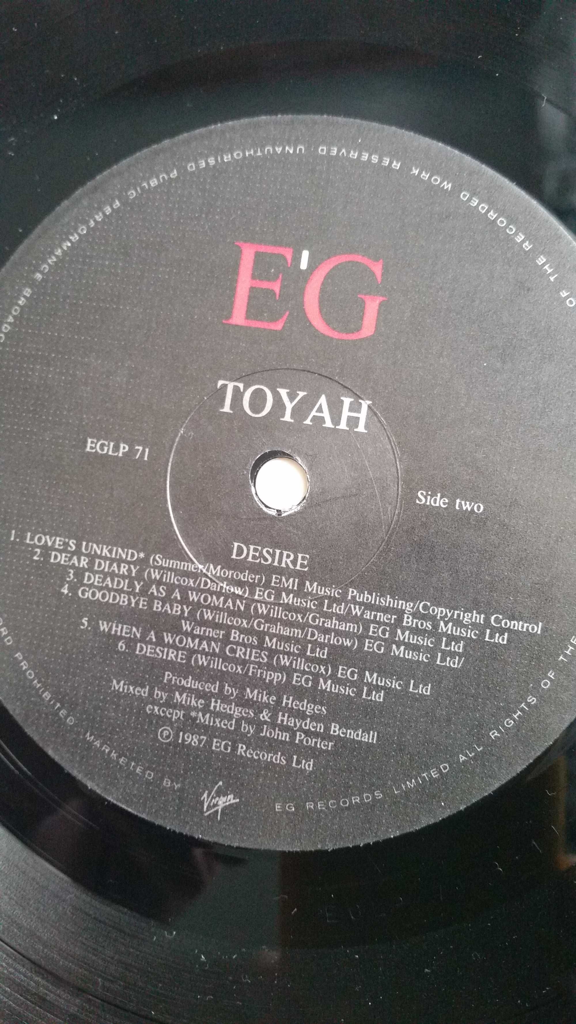 TOYAH - Desire (1987 E.G. Records Ltd) LP