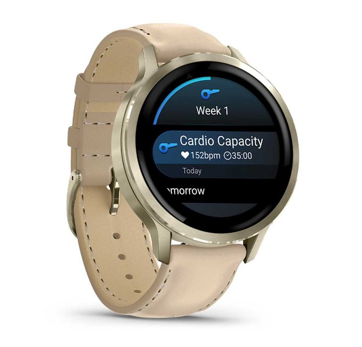 Garmin Venu® 4 - 41 mm Lunar Gold and Leather Band 010-03013-03