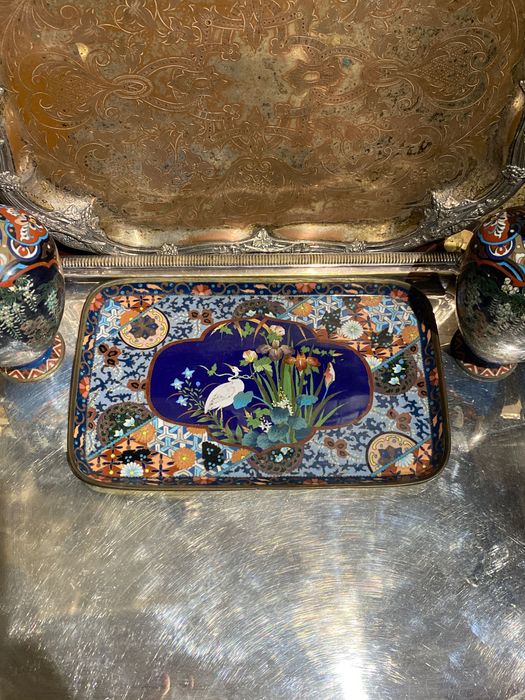 Tabuleiro esmalte Cloisonné Japão séc XIX 27,6 cm