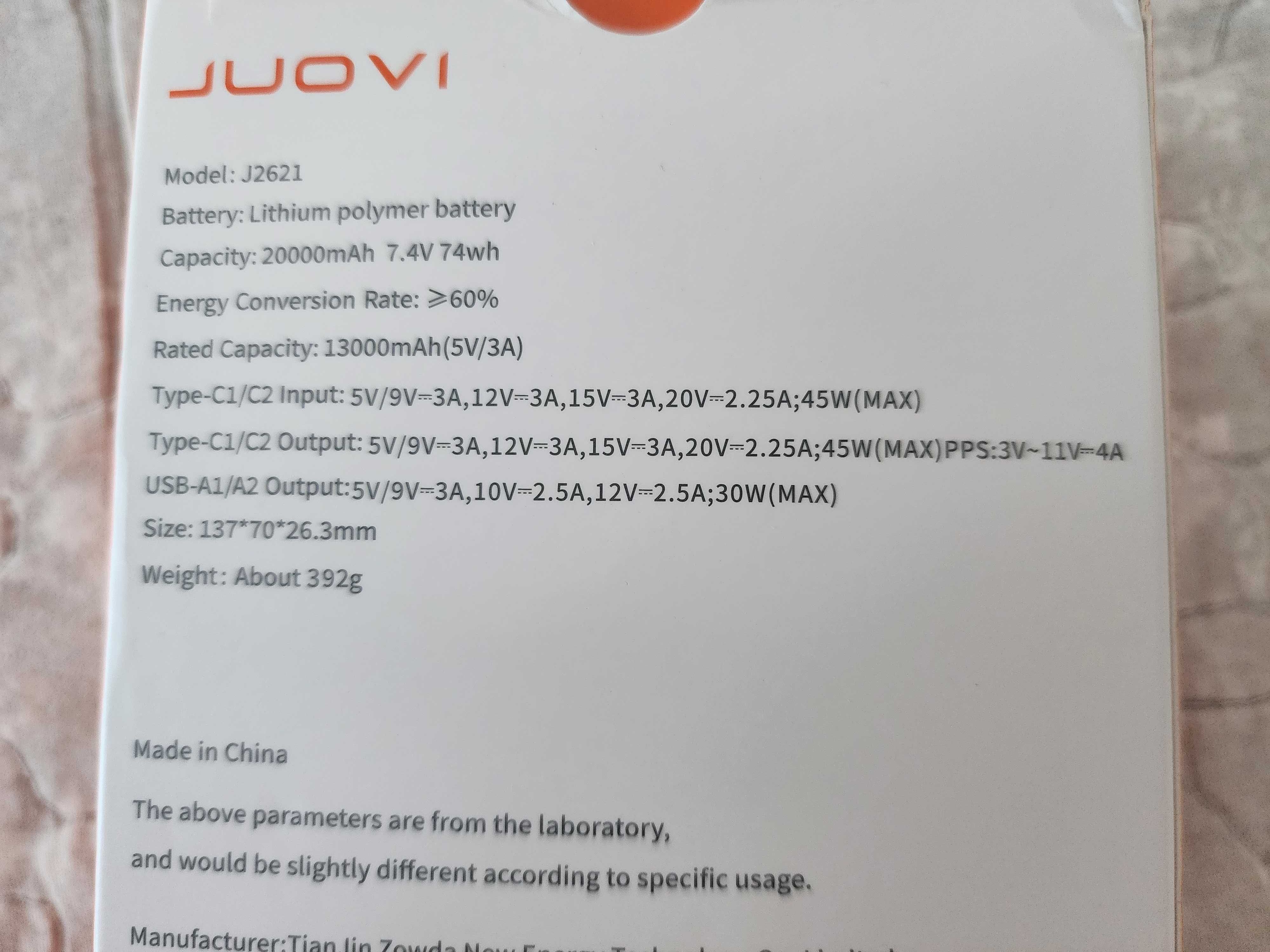 J2621 PowerBank 20000mAh 45W Power Bank,PD 3.0 QC 4.0 Fast Charging