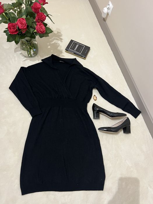 Sukienka wełna merino 100% czarna midi klasyczna codzienna wizytowa