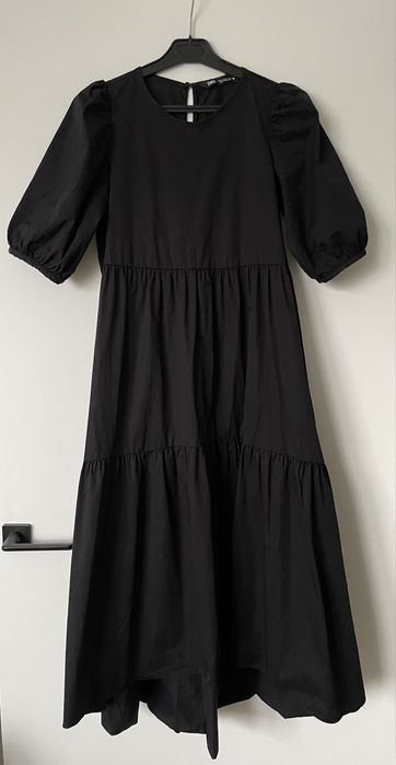 Zara / czarna sukienka midi popelinowa popelina viralowa / S 36