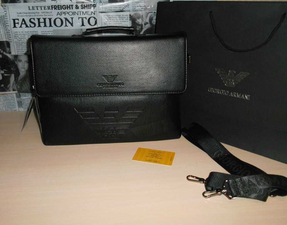 Emporio Armani Skorzana męska torba aktówka, skóra, Włochy