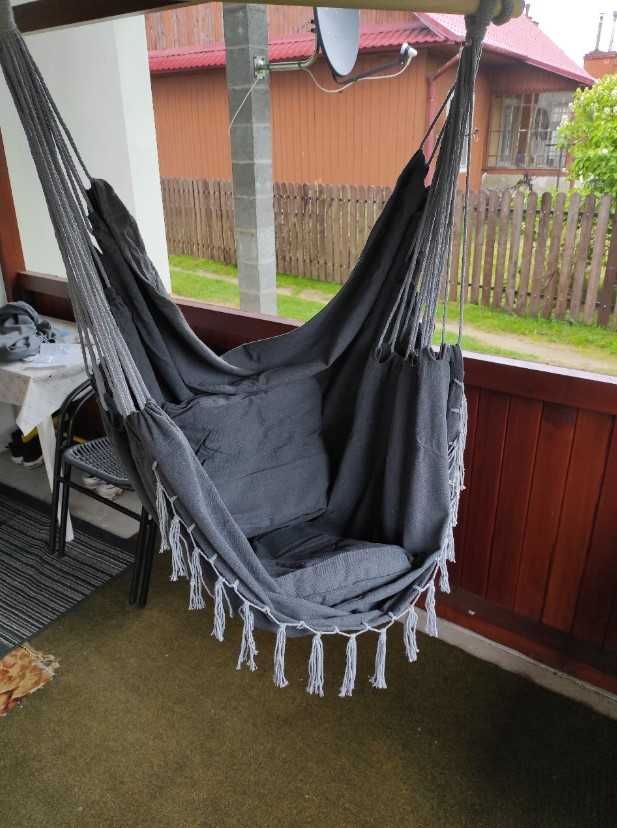 Wiszące krzesło brazylijskie fotel hamak szare 130 cm 150 kg