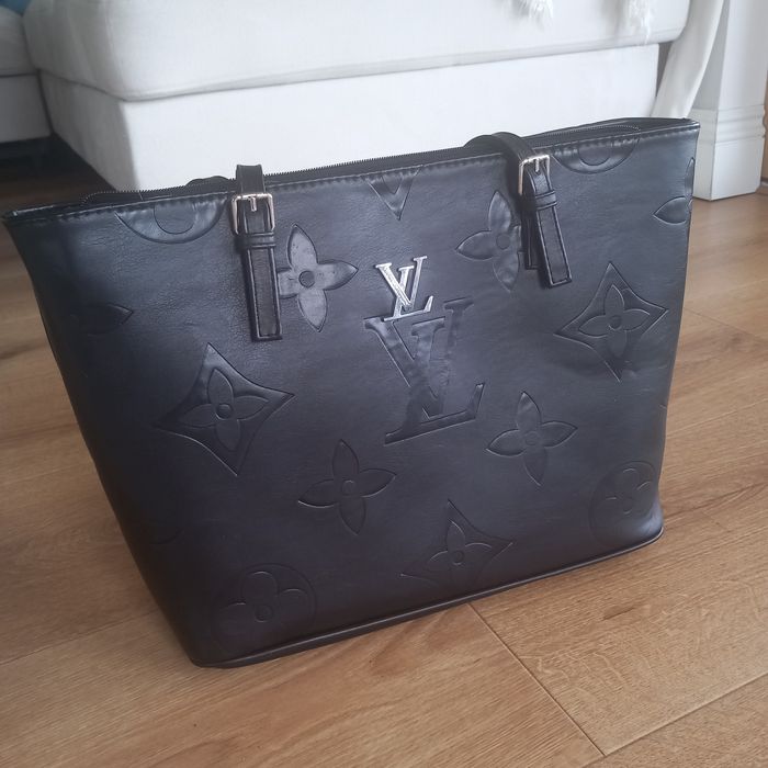 Torebka torba shopper lv Louis Vuitton skóra naturalna czarna na ramię