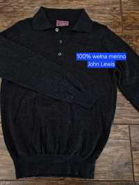 Męski sweter polo John Lewis z 100% wełny merino, eur M