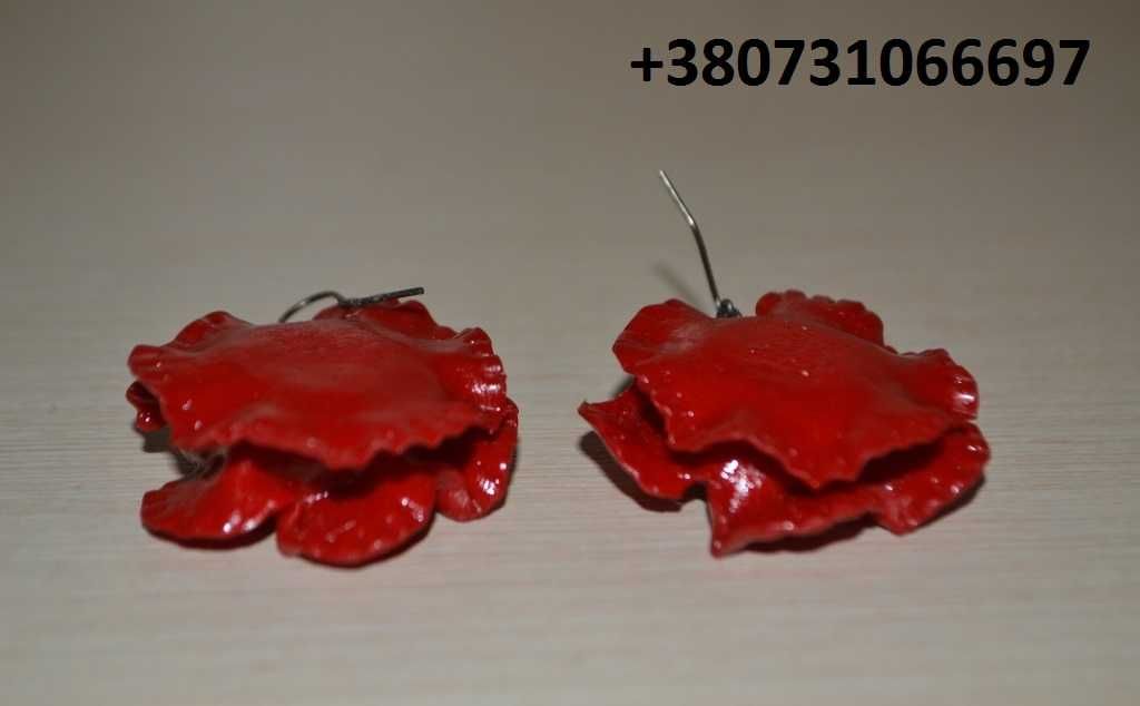 3 см Серьги красные маки сережки из полимерной глины ручная работа