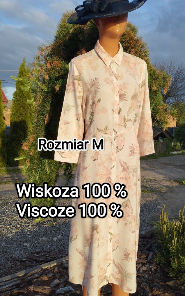 Letnia sukienka, zwiewna, 100% Wiskoza,zapinana na guziki, r. S,M