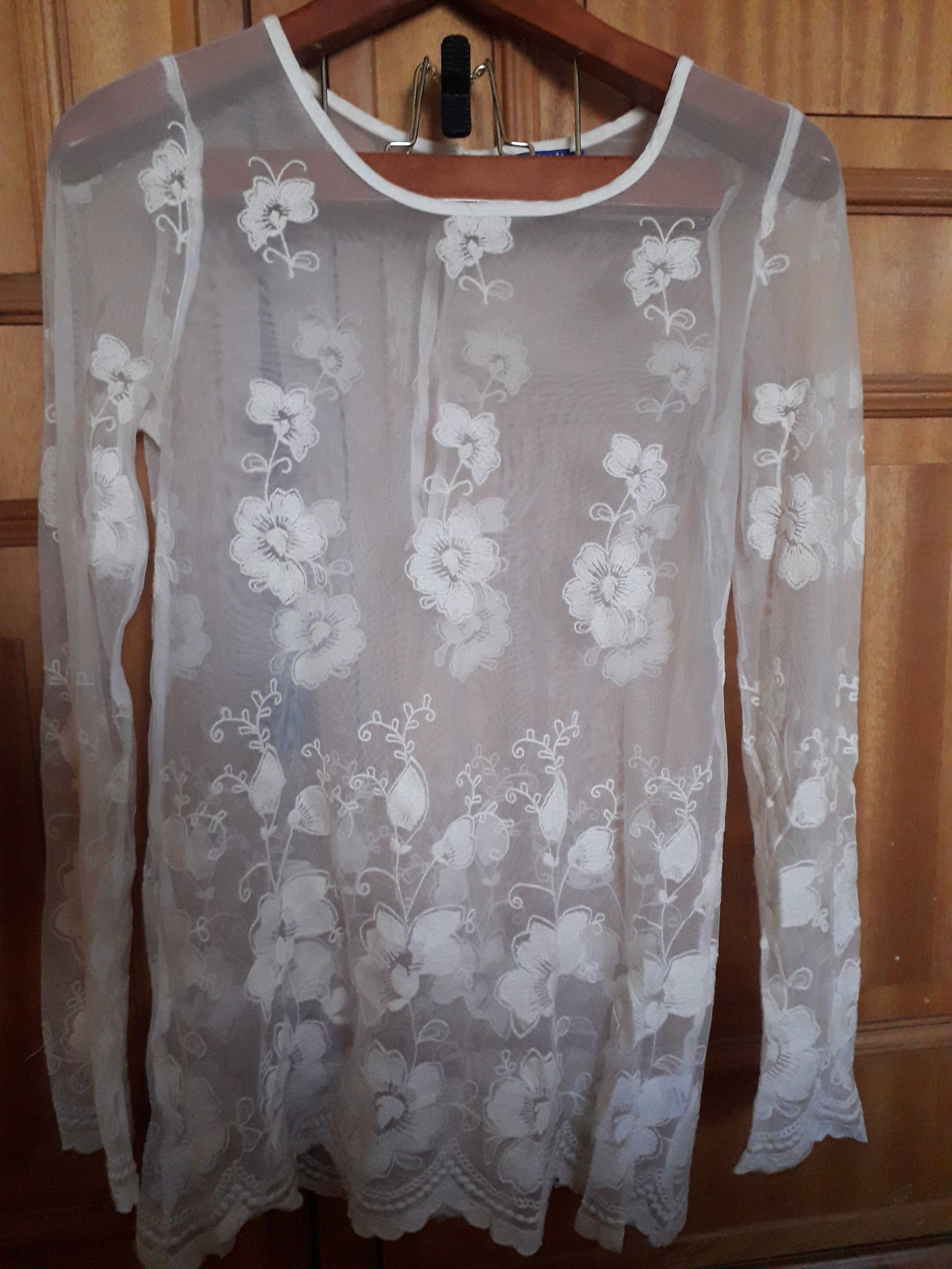 Camisa bordada transparente, tamanho M, marca Natura