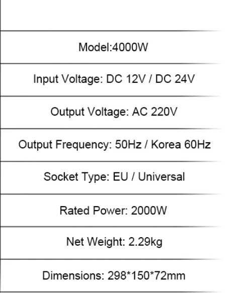 Инвертор 12/24 вольта 4000 W / 2000 W чистый синус