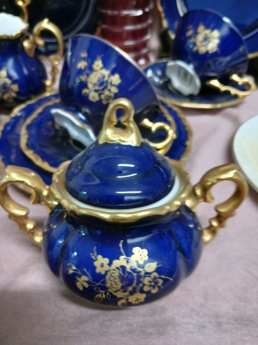 Kobaltowy serwis herbaciany porcelana kobalt