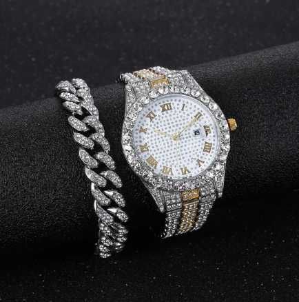 Relógio de pulso + pulseira Diamond Gold ! Entrega Grátis !