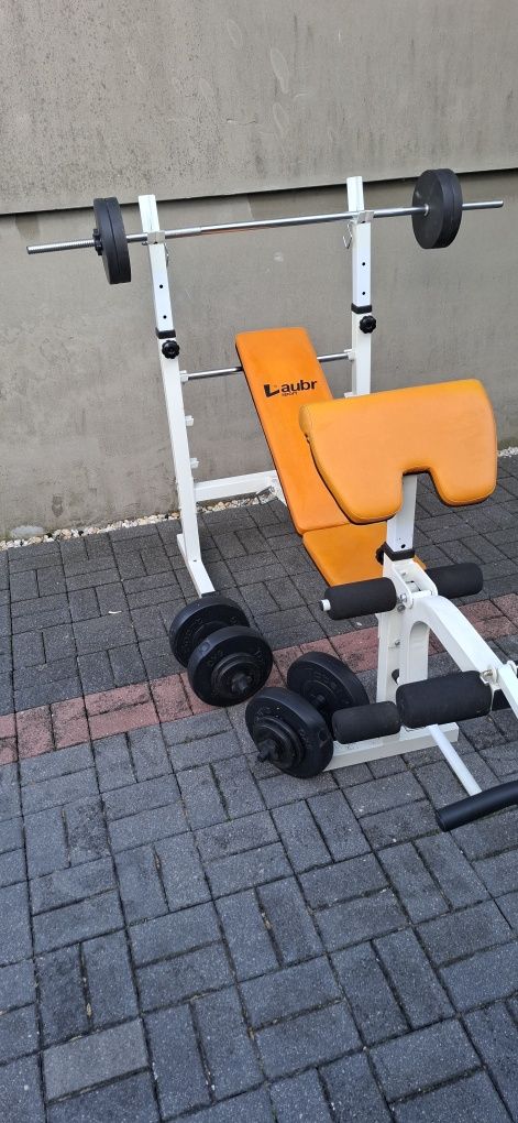 Siłownia domowa ławeczka regulowana gryf prosty hantle obciążenie 75kg