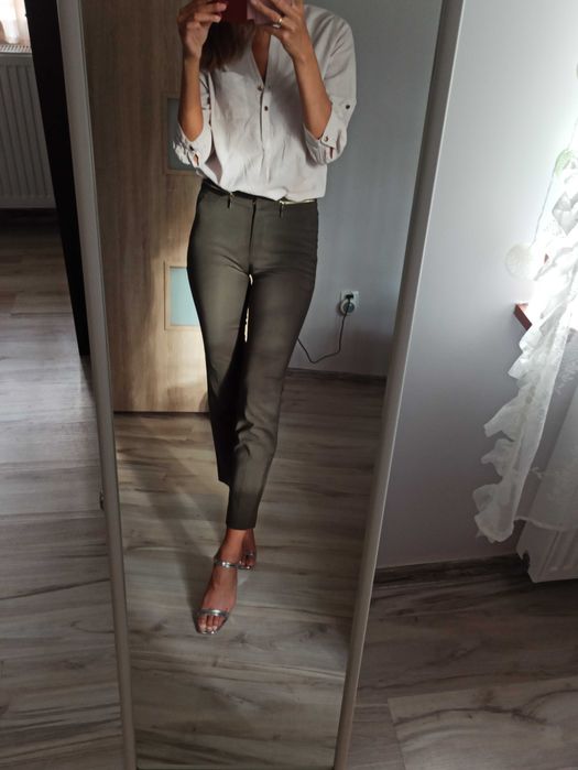 Spodnie khaki zip mohito dopasowane zieleń 32 koszula zestaw