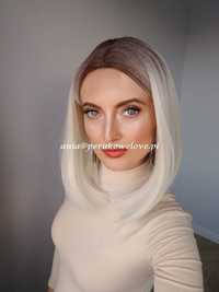 Peruka platynowy blond bob ombre lace front na co dzień jak naturalne