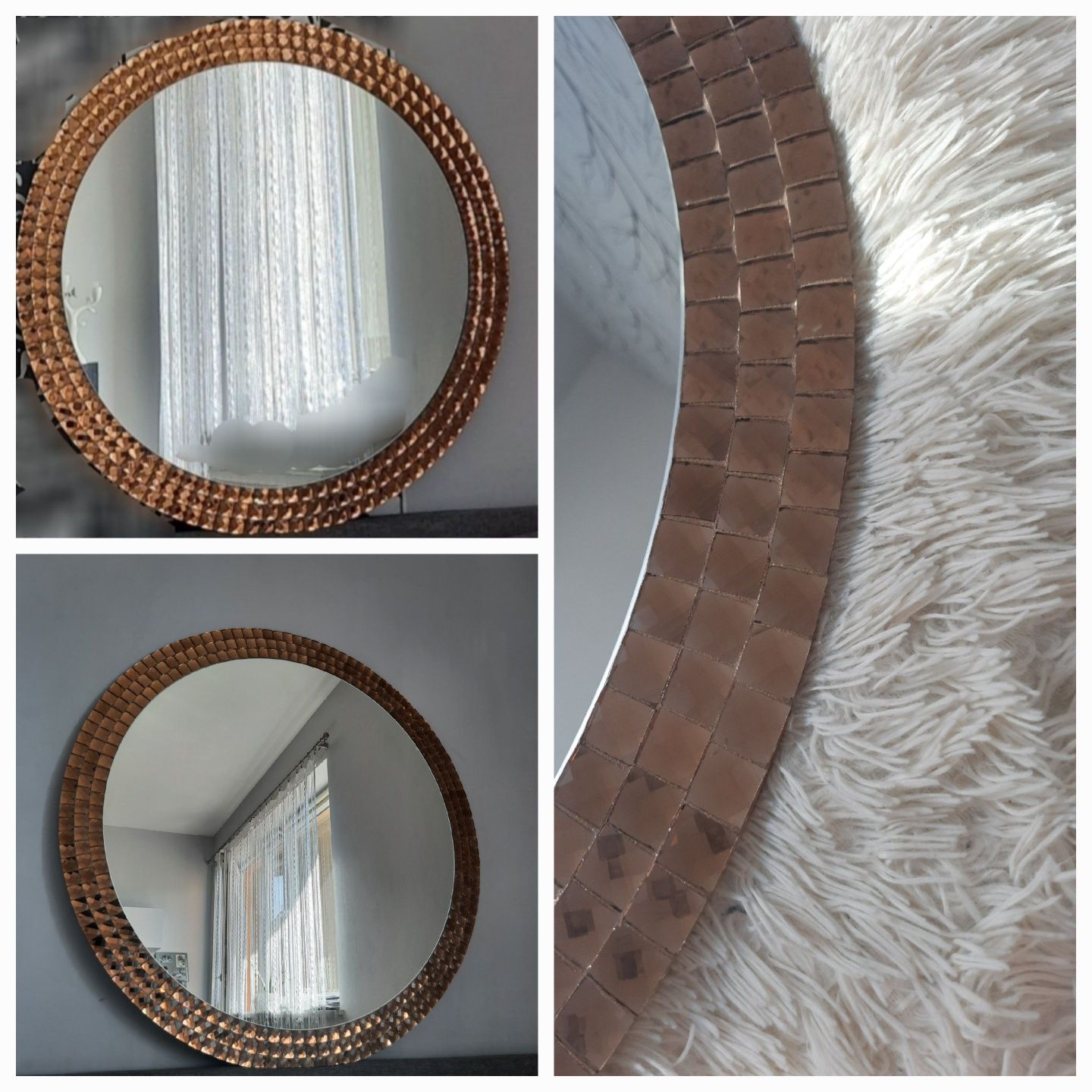 lustro okrągłe glamour kryształowe crystal diamentowa rama 50 60 70 cm