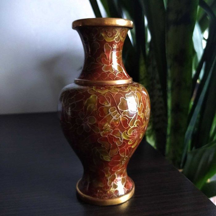 Клуазоне ваза антикварная 13 см перегородчатая эмаль Китай в коллекцию