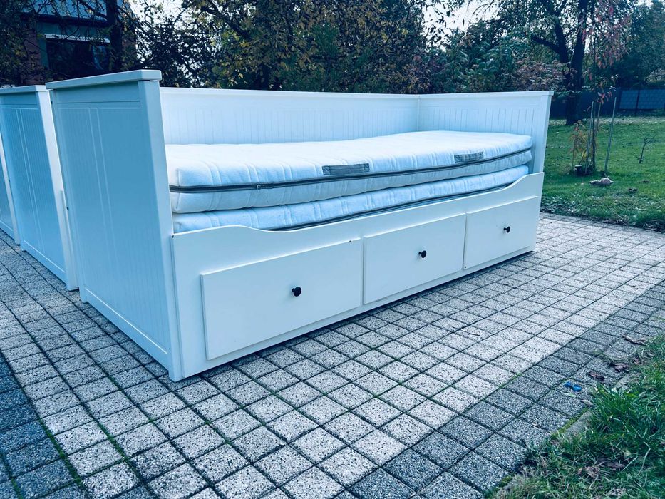 IKEA HEMNES Łóżko Leżanka z 3 szufladami, 2 materace, białe Transport