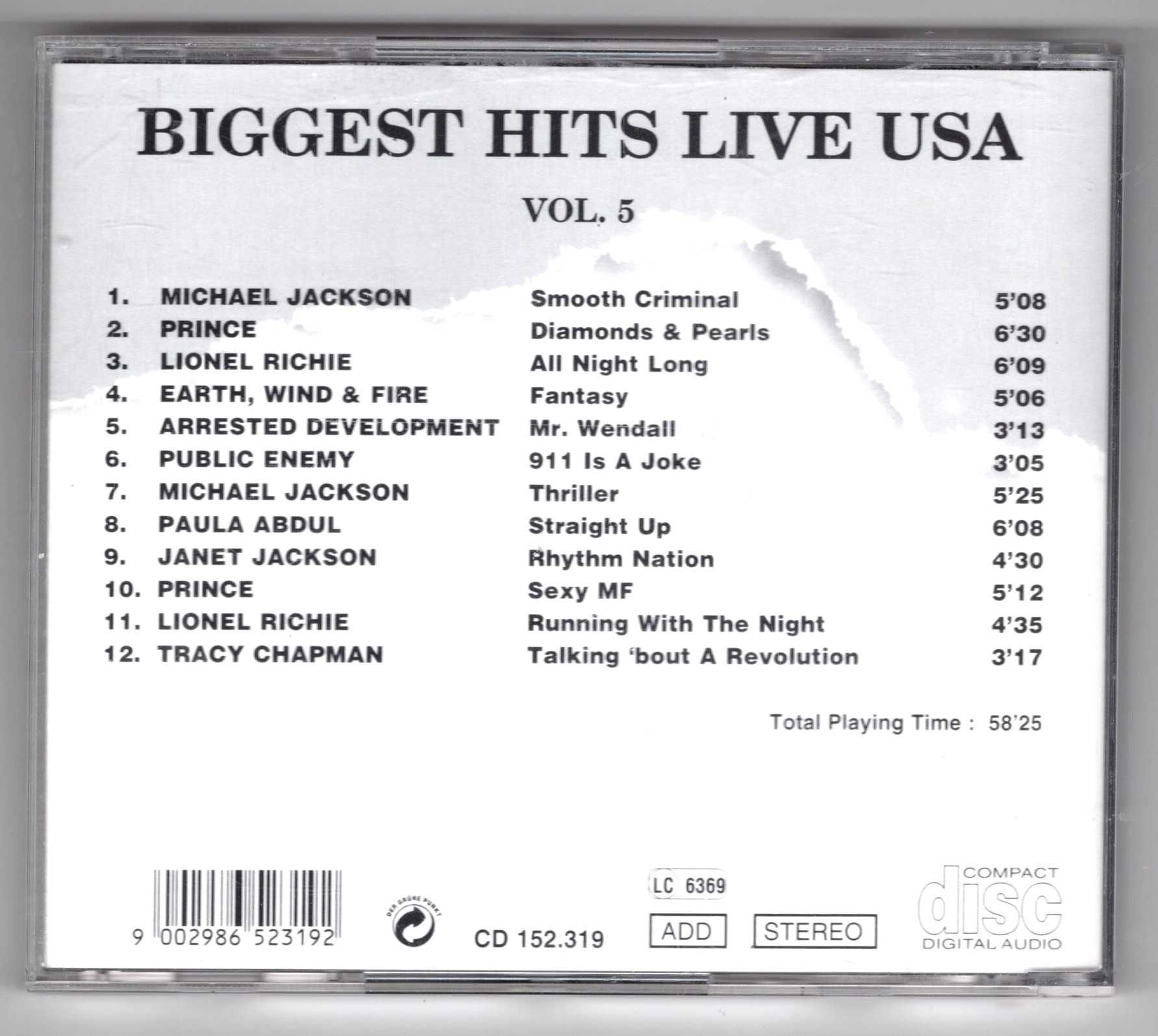 Biggest Hits Live USA Vol. 5 (CD)  Michael Jackson, Prince
