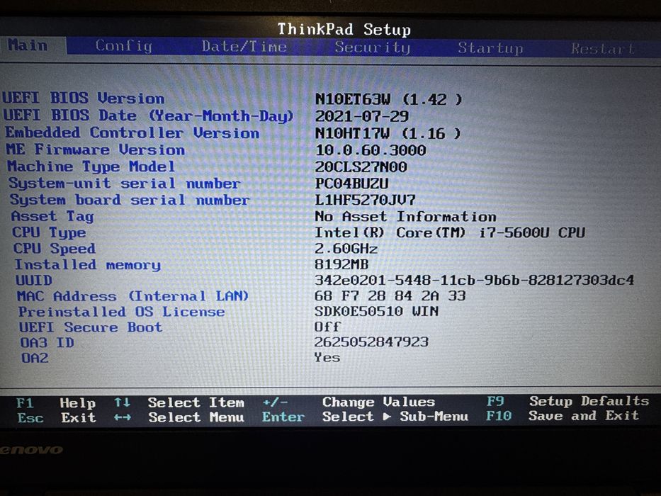 Lrnovo thinkpad x250 i7